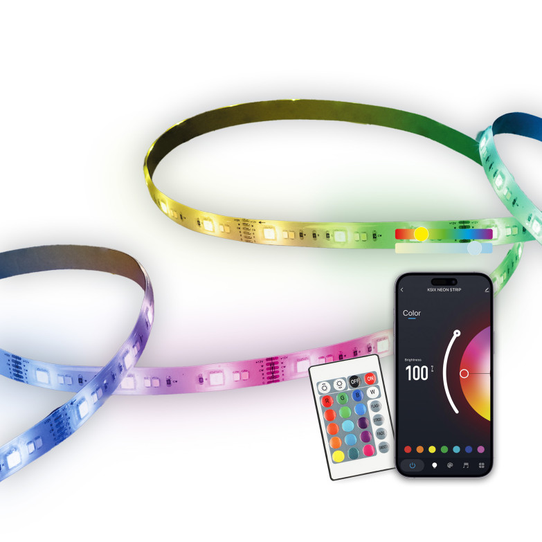 Tira SmartLED Ksix 5m, Recortable, 1800 lm, Sincroniza música, App Compatible con Alexa, Google Home, Siri, Colores RGB+CCT