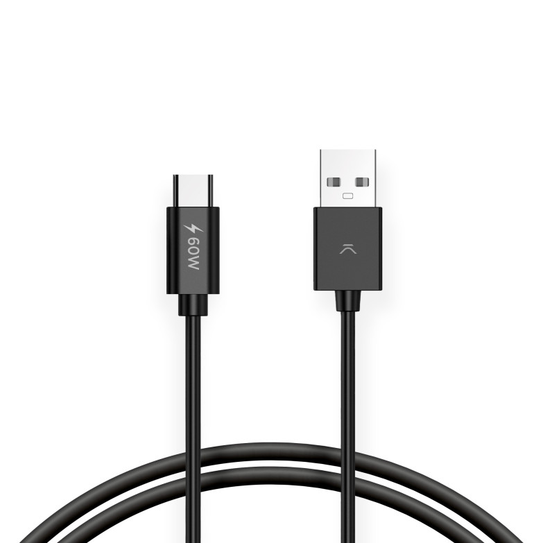 Cable de carga y datos USB-A a USB-C 60 W, USB 3.0, Compatible Power Delivery, Carga ultra rápida, 2 m, Negro