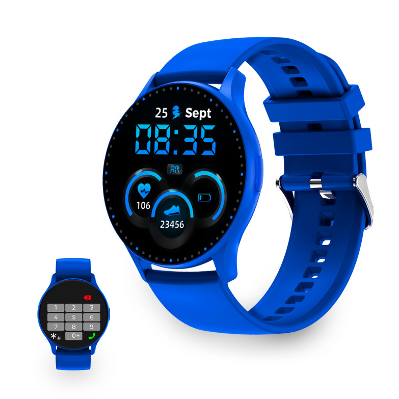 Smartwatch Ksix Core, Pantalla AMOLED 1,43”, Aut. 5 días, Modos deporte y salud, Llamadas, Asistentes de voz, Sumergible, azul