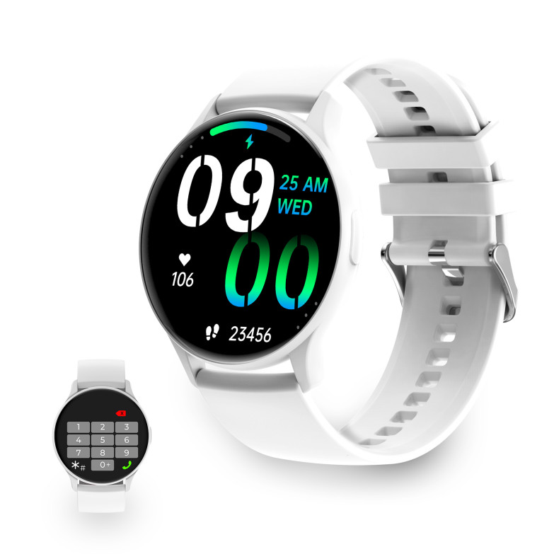 Smartwatch Ksix Core, Pantalla AMOLED 1,43”, Aut. 5 días, Modos deporte y salud, Llamadas, Asistentes de voz, Sumergible, Blanco