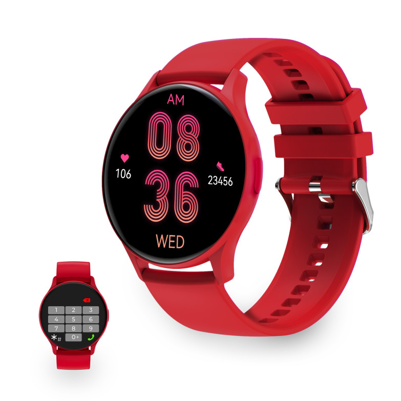 Ksix Core smartwatch, AMOLED 1,43” display, 5 days aut., Health and sport modes, Calls, Voice assistants, Submersible, Red