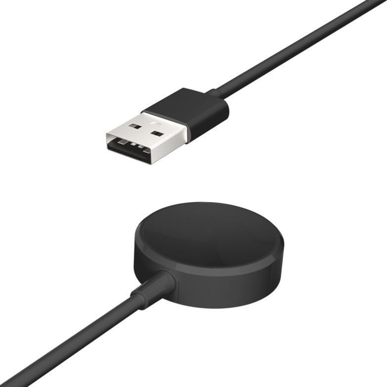 Replacement charger for KSIX Titanium smartwatch, Magnetic charging base, USB-A connector, 60 cm cable, Black