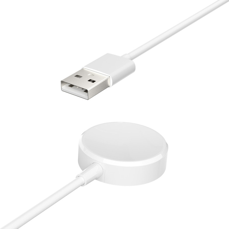 Replacement charger for Ksix Urban 4 mini smartwatch, wireless-magnetic charging dock, USB-A port, 80 cm cable, White