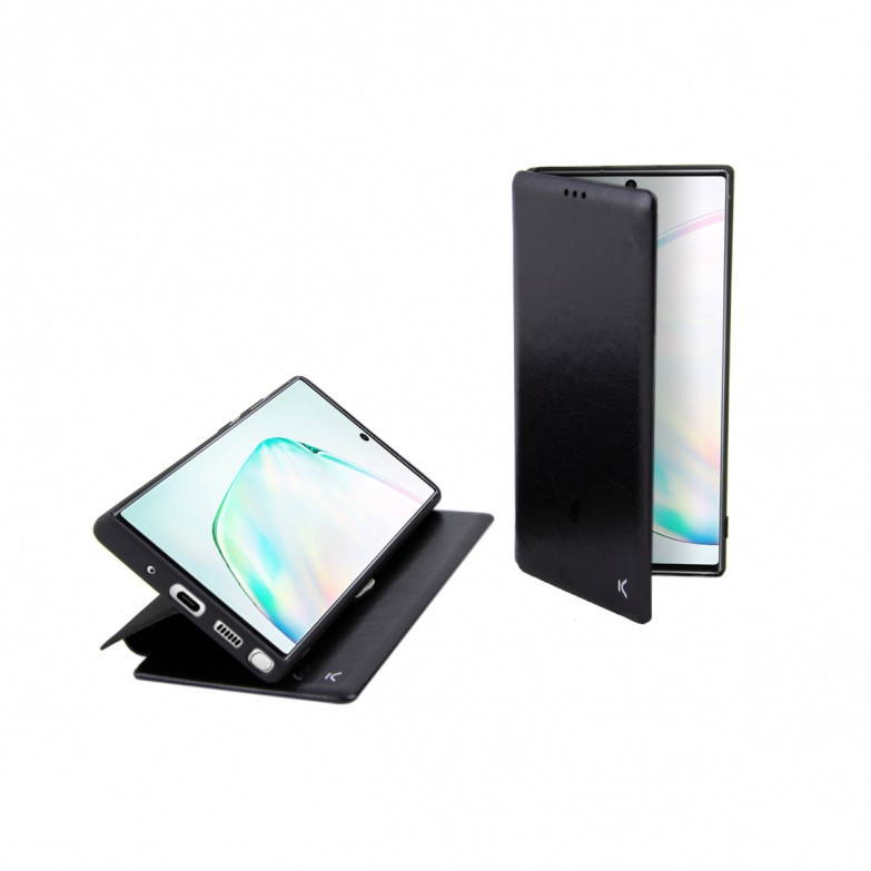 Funda con tapa para Samsung Galaxy Note 10 Plus, Semirrígida, Standing, Negro