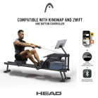 Máquina de remo HEAD, Pantalla LCD, Sistema resistencia con agua, Tanque 10 l, Compatible Kinomap, Zwift, 32 niveles, Negro