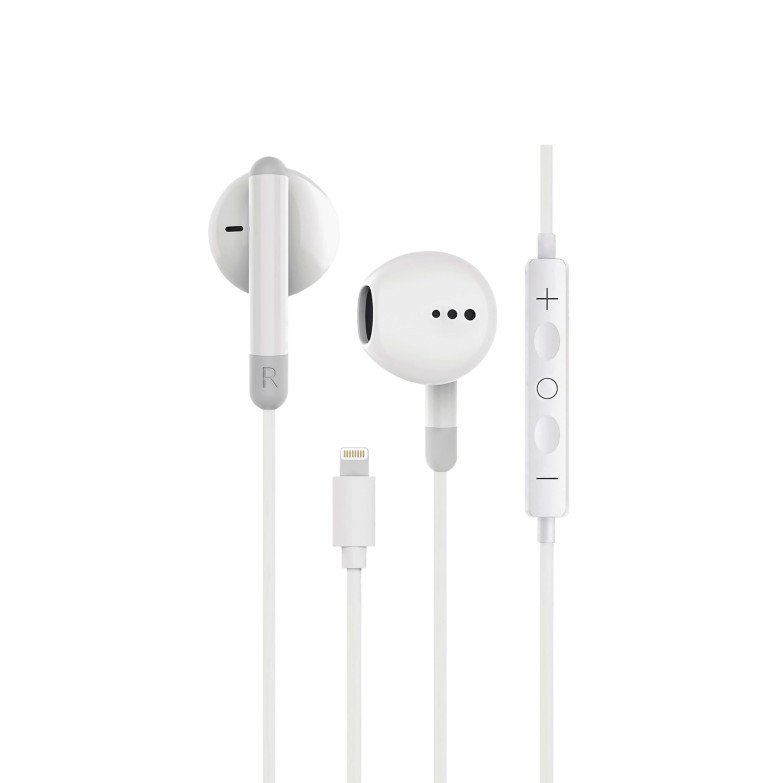 Auriculares con cable Contact, Lightning, Compatibles con iPhone 14 y anteriores, Llamadas, Botón multifunción, Blanco