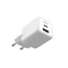 KSIX 20W Wall Charger, GaN, PPS, Power Delivery, Sustainable materials, (1 x USB-C + 1 x USB-A), White