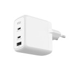 Cargador de red KSIX 65W, GaN, PPS, Power Delivery, Materiales sostenibles, 2 x USB-C + 1 x USB-A, Blanco