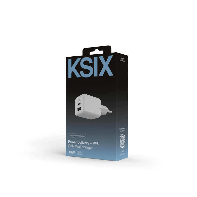 Cargador de red KSIX 30W, GaN, PPS,...