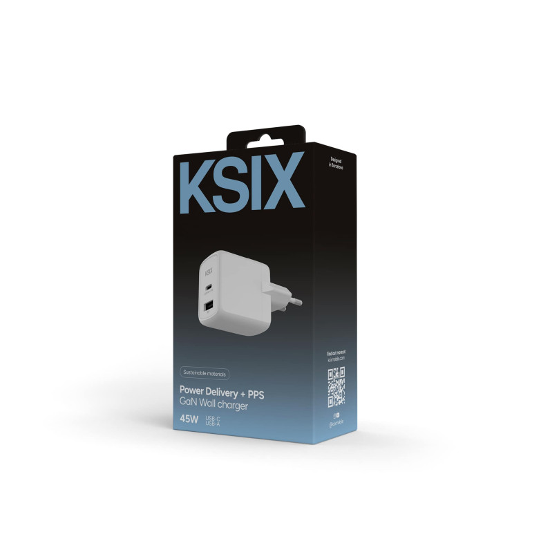 Cargador de red KSIX 45W, GaN, PPS,...