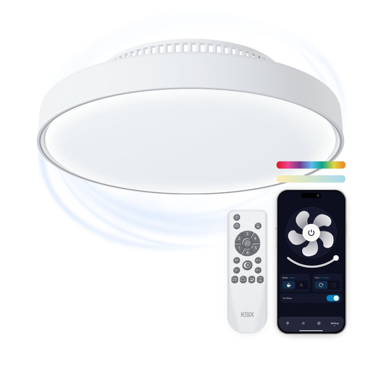 Ventilador de techo sin aspas con luz LED regulable KSIX Mistral, Ø43,6 cm, 6 velocidades, Luces RGBIC+CCT, 4.000 lm, App Tuya