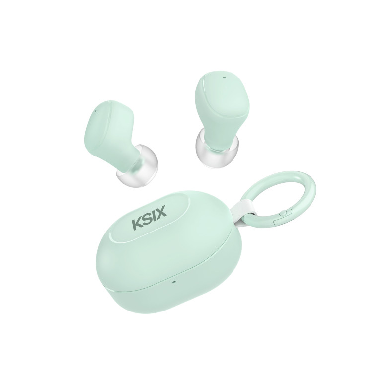 Auriculares inalámbricos KSIX Neutron, USB-C, Diseño Compacto, Mosquetón, 4h+16h auto., Llamadas, Verde