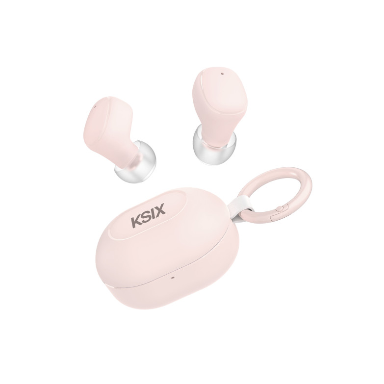 Auriculares inalámbricos KSIX Neutron, USB-C, Diseño Compacto, Mosquetón, 4h+16h auto., Llamadas, Rosa