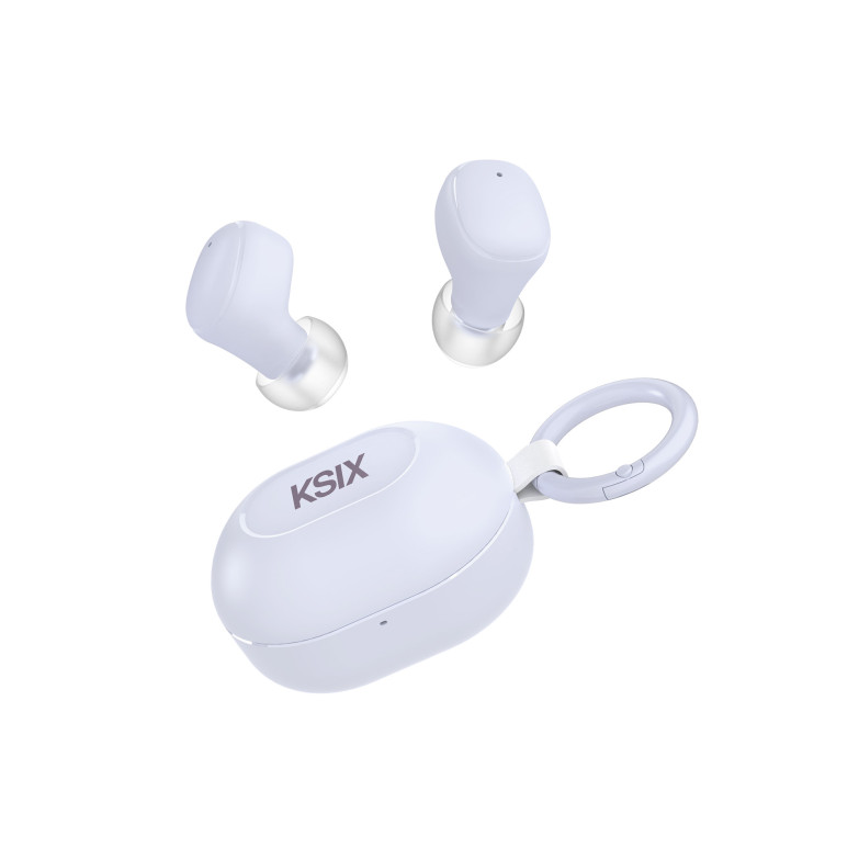 KSIX Neutron wireless earphones, USB-C, Compact Design, Carabiner Clip, 4h+16h Battery life, Calls, Purple