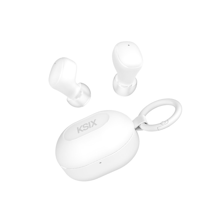 Auriculares inalámbricos KSIX Neutron, USB-C, Diseño Compacto, Mosquetón, 4h+16h auto., Llamadas, Blanco
