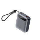 KSIX 10,000 mAh Powerbank, 22.5W Fast Charging PD, Simultaneous Charging, Convertible USB-C + Loop Cable, LED Display, Grey