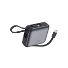 KSIX 10,000 mAh Powerbank, 22.5W Fast Charging Power Delivery, Integrated USB-C and Lightning Cables, LED Display, Grey