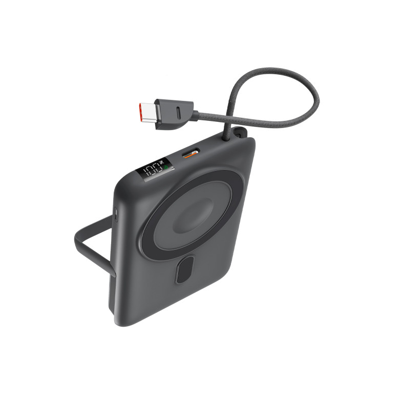 KSIX 10,000 mAh Powerbank, 22.5W Fast Charging PD, MagSafe® and Apple Watch® Compatible, Built-in Stand, Black