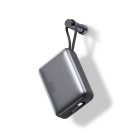 KSIX 20,000 mAh Powerbank, 22.5W Fast Charging PD, Integrated USB-C and Lightning Cables, LED Display, Grey