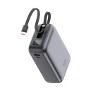 Powerbank KSIX 30.000 mAh, Carga Rápida 65W PD, Carga portátiles, Cable integrado USB-C, Pantalla LED, Gris