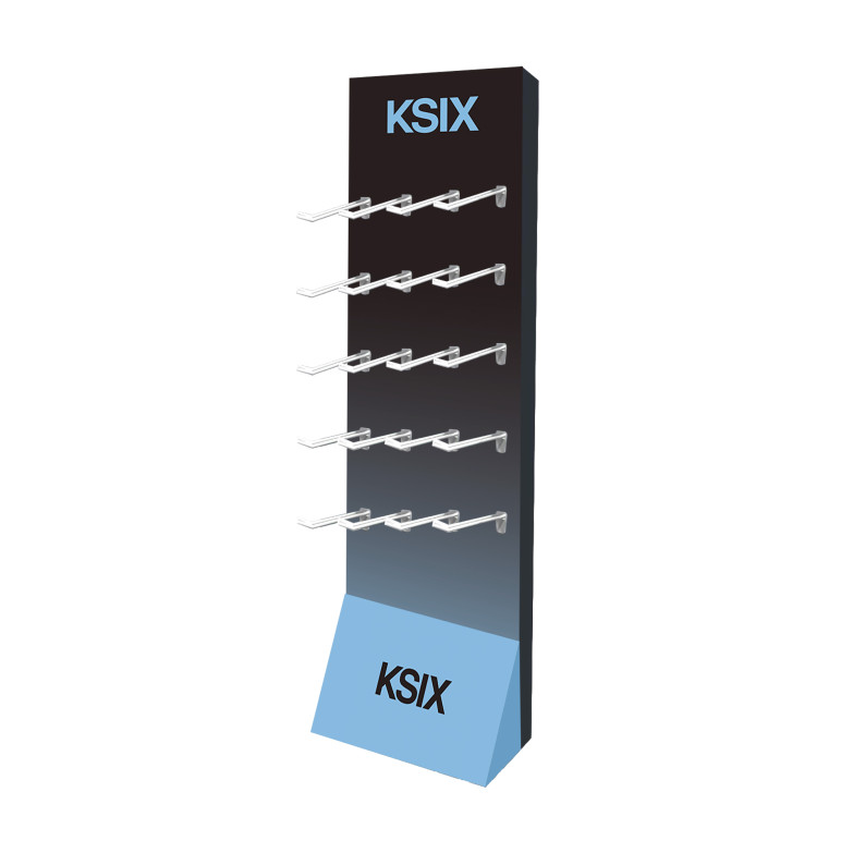Expositor de pie KSIX generíco, 160cm alto, Cartón, 20 ganchos intercambiables de 20cm