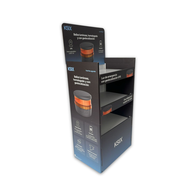 Expositor de píe Luz Emergencia KSIX GPS, capacidad 72 uds