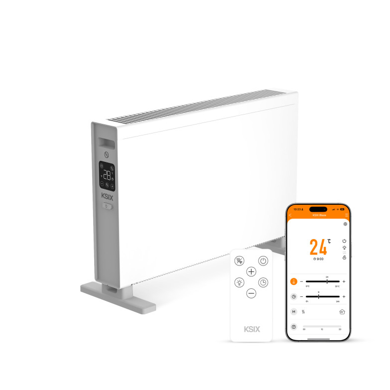 Calefactor eléctrico de convección inteligente KSIX Blaze, 2000W, Pantalla LED táctil, App Tuya, Control remoto, Blanco