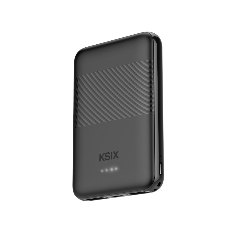 KSIX Slim powerbank 5,000 mAh, Lithium polymer, 10 W, USB-A to USB-C cable included, Simultaneous charging, Black