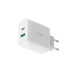 Cargador de red KSIX GaN 45 W, PPS, Power Delivery, Carga ultra rápida, Compatible portátil y móvil, 1xUSB-A + 1xUSB-C, Blanco