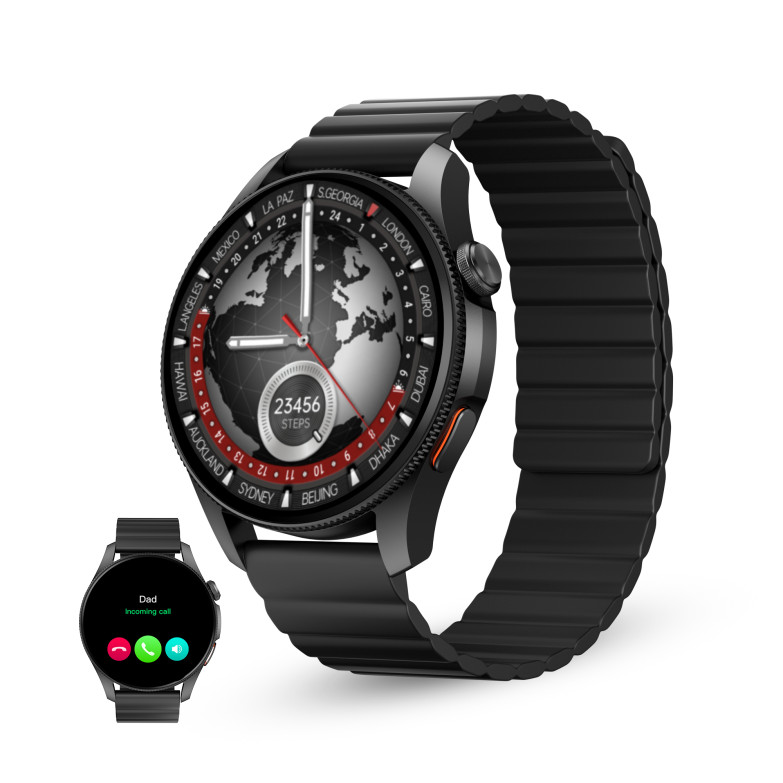 Smartwatch KSIX Horizon, GPS, Pantalla AMOLED 1.43”, Aut. 10 días, Brújula digital, 3 ATM, Modo deporte y salud, Negro