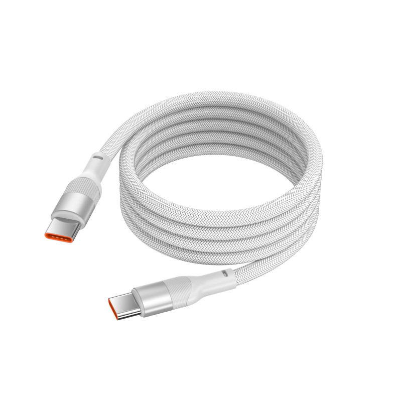 Cable de carga y datos KSIX, 1m, USB-C a USB-C, Carga ultrarrápida 60W, sistema magnético, Trenzado resistente, Blanco