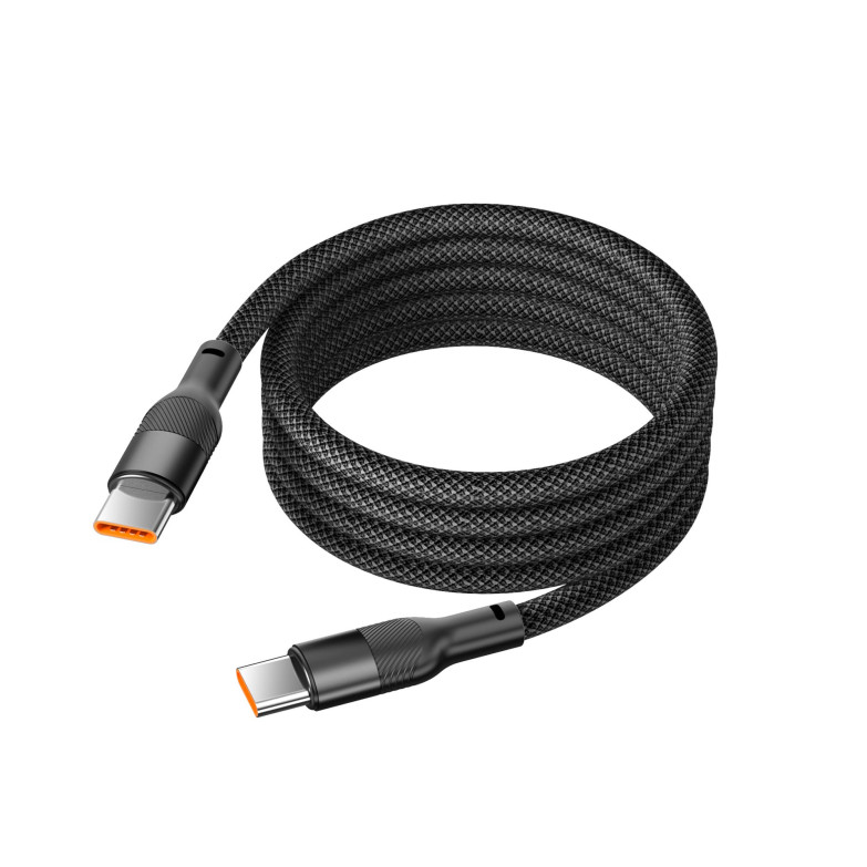 Cable de carga y datos KSIX, 1m, USB-C a USB-C, Carga ultrarrápida 60W, sistema magnético, Trenzado resistente, Negro