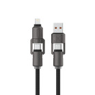 Cable de carga y datos KSIX, 1m, cabezales plegables USB-A/USB-C a USB-C/Lightning, Carga ultrarrápida 240W, Trenzado, Negro