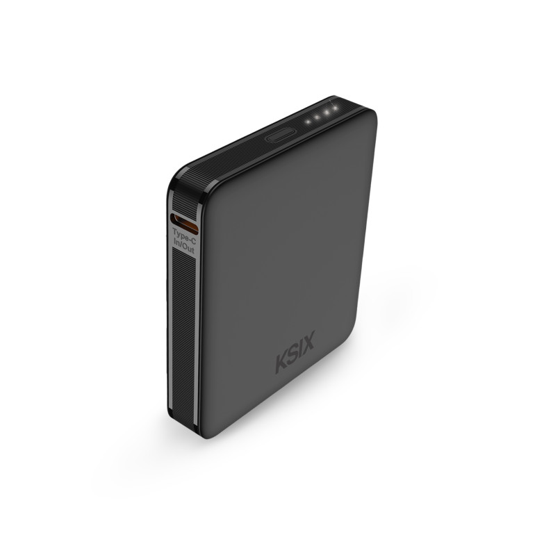 KSIX Nano 5,000 mAh powerbank, Pocket size, Power Delivery, 20 W, USB-C to USB-C cable, LED indicators, Black