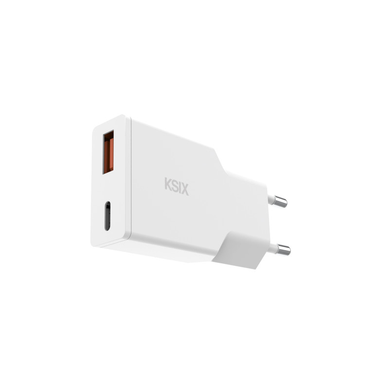 Cargador de red XtraSlim KSIX 30W GaN, Power Delivery + PPS, Multipuerto USB-C +  USB-A, Blanco